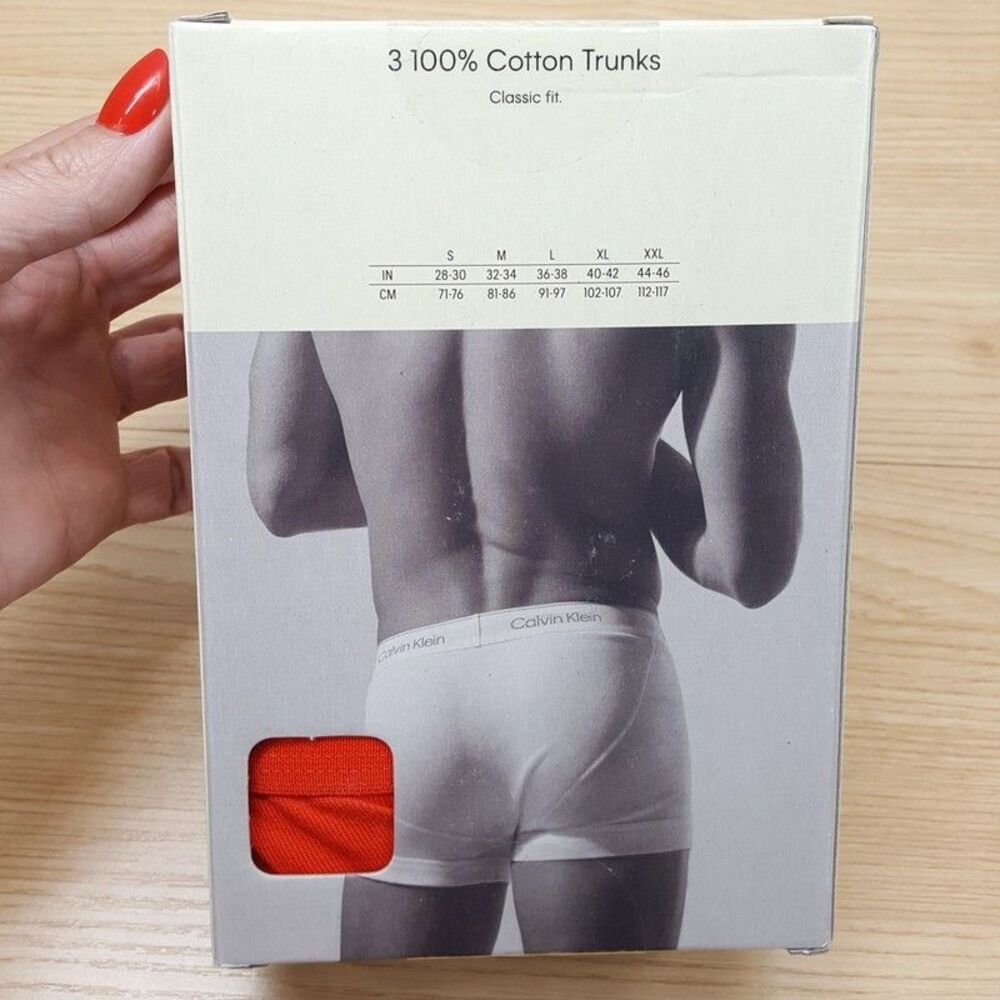 CALVIN KLEIN Boxer Briefs Mens Small Red Blue Grey 3-Pack 100% Cotton Trunks - Picture 3 of 6
